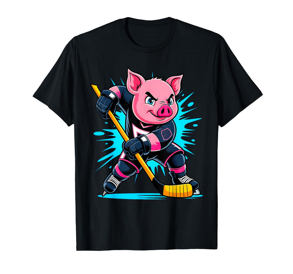 Pig Ice Hockey Player Stick T-Shirt - Aesthetic Graphic for Adults