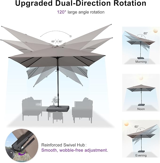 PURPLE LEAF 8' X 10' Left-right Tilting Outdoor Patio Umbrella Swivel Offset Cantilever Heavy Duty Rectangle Aluminu Umbrella with UV Resistant for Deck Pool Patio Backyard, Ash Mocha