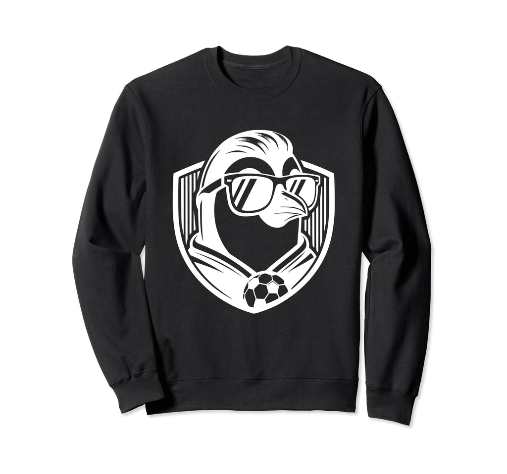 White Silhouette Penguin Soccer Ball Sweatshirt - Graphic Print for Adults