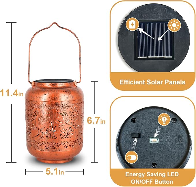 2Pack Hummingbird Solar Lanterns Outdoor Hanging Waterproof Hummingbird Garden Decor Christmas Gifts for Women Mom Grandma Metal Solar Lights Decoration Outside for Yard, Patio,Pathway Landscape