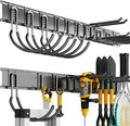 Garage Organization Tool Organizer Wall Mount, 64inch Heavy Duty Garden Tool Organizer Storage System, Easy Install with 10 Adjustable Hooks, for Garage, Basement, Shed, Workshop(Black)
