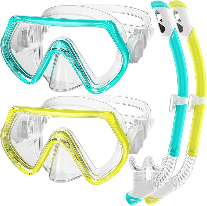 Snorkeling Gear for Kids, Kids Snorkel Set for Ages 3-14, Anti-Fog Diving Mask and Dry Top Snorkel Combo Set, Unisex Swimming Goggles