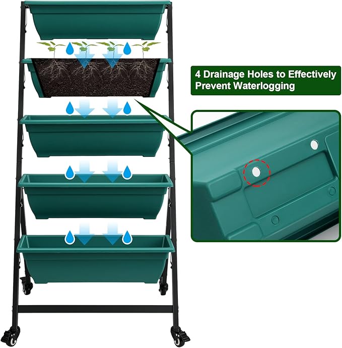 EDOSTORY 4.5 FT Height Vertical Garden Planter Removable Pale Green Raised Bed Box with 5 Container Boxes,Digging Claw Gloves,Trowel,Purning Shears for Outdoor Vegetables Flowers