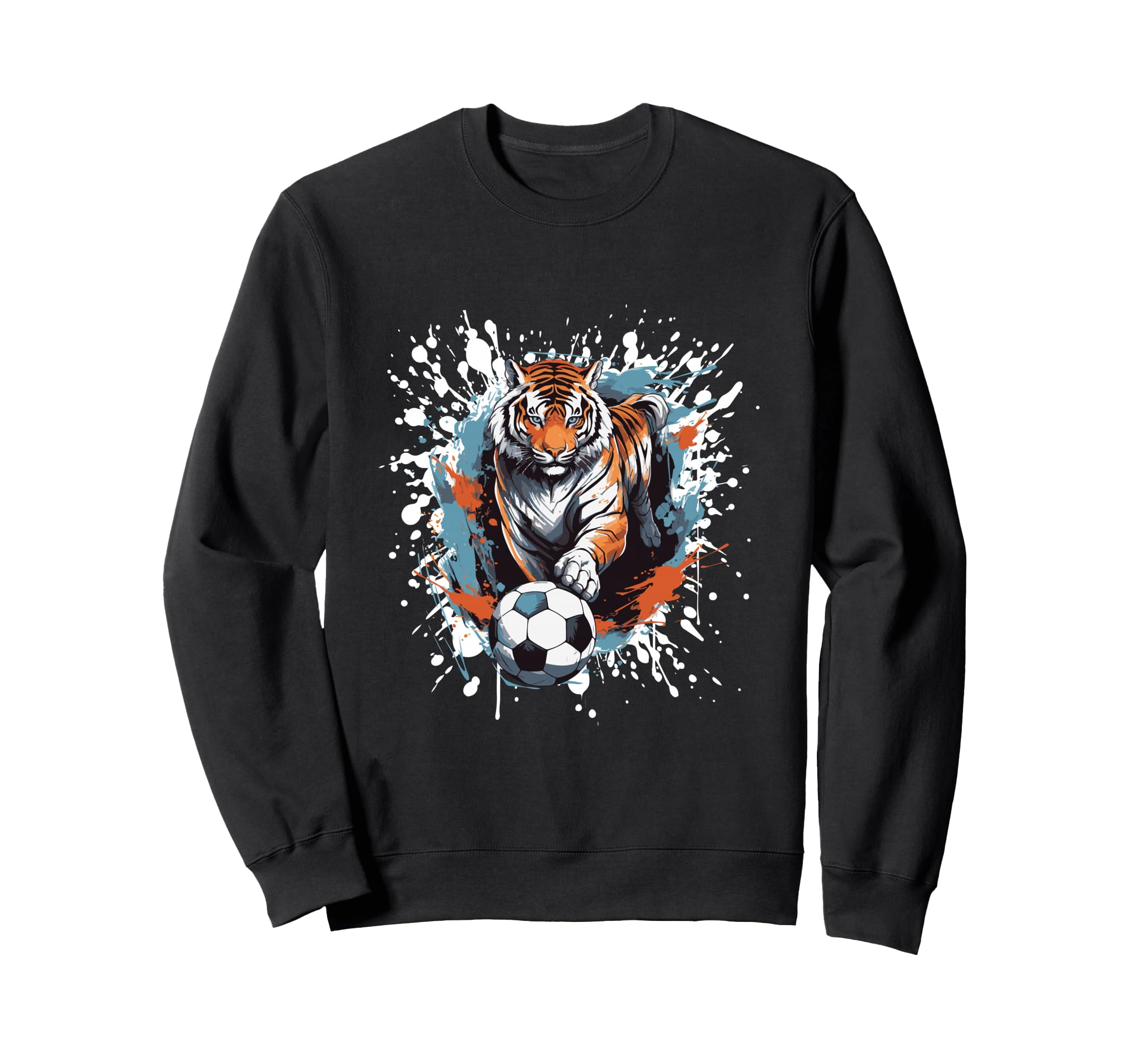 Tiger Playing Soccer Funny Animal Sweatshirt - Graphic Print for Adults