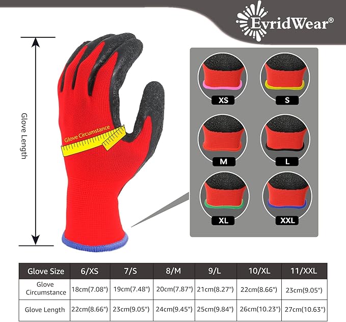 Evridwear Crinkle Latex Rubber Hand Coated Safety Work Gloves for Men Women General Multi Use Construction Warehouse Gardening Assembly Landscaping (XL-Size) Red 120 Pairs Pack