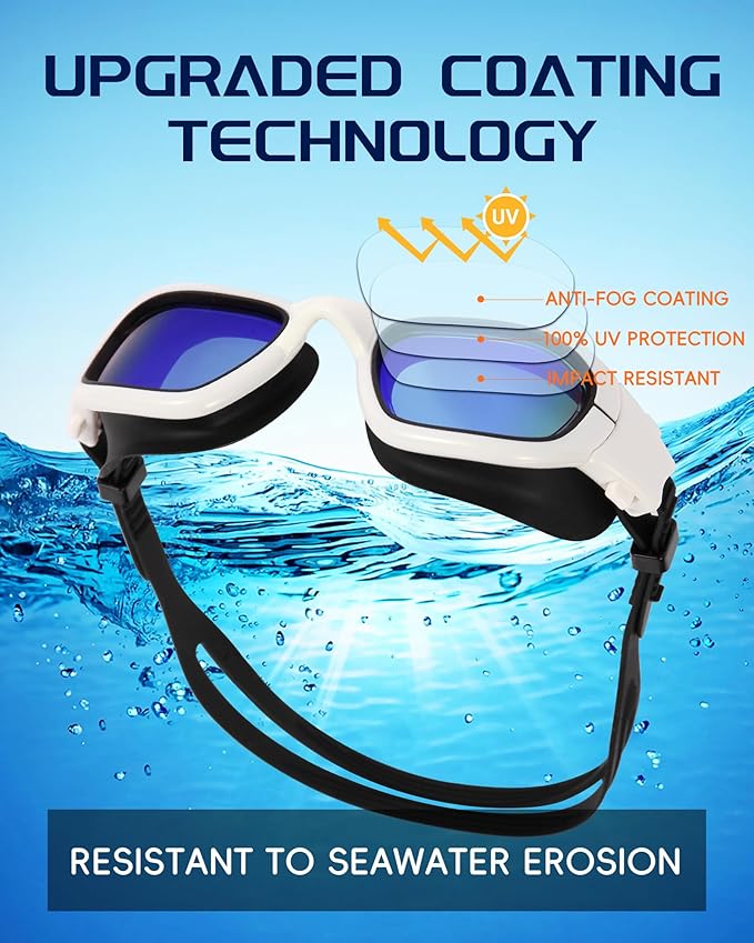 Swim Goggles, Goggles Adult with Swimming Cap, Nose Clip & Ear Plugs, UV Protection Anti-Fog Lens and Case for Adult