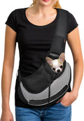 YUDODO Pet Sling Carrier for Small Dogs & Cats – Hands-Free Puppy Carrier with Safety Hook, Large Zipper Pocket, Soft Breathable Mesh, Adjustable Strap & Reflective Strip (Gray 3.0 M)