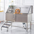 Albott 60 Inch Stainless Steel Dog Washing Station with Anti-Slip Steps, Sprayer, Faucet, Soap Box, Tow Rope – Professional Pet Bathtub for Large Pets, Ideal for Home, Garage, and Grooming(Left)