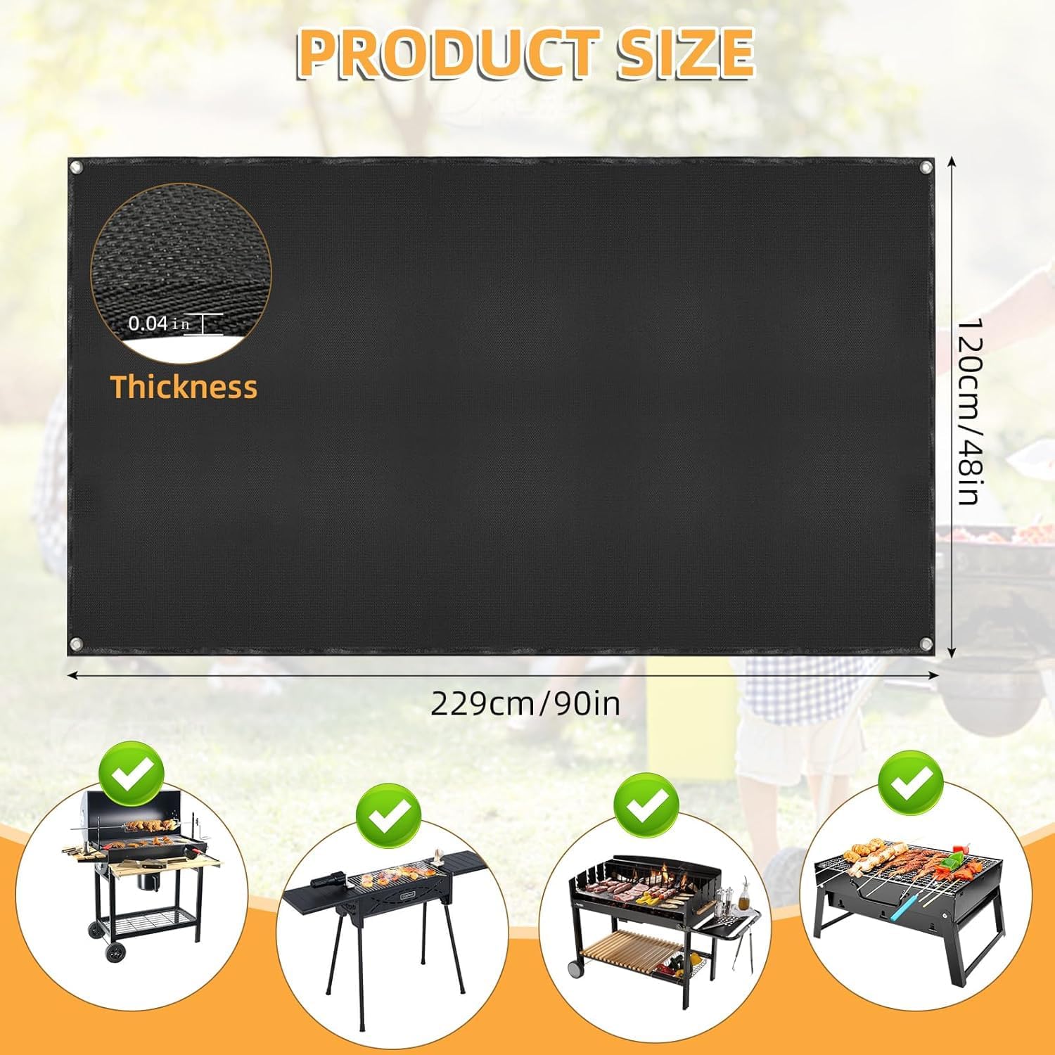Under Grill Mat for Outdoor Grilling, 90 x 48 inches Double-Sided Fireproof Waterproof BBQ Protector for Deck and Patio Under Grill Mat for Outdoor BBQ
