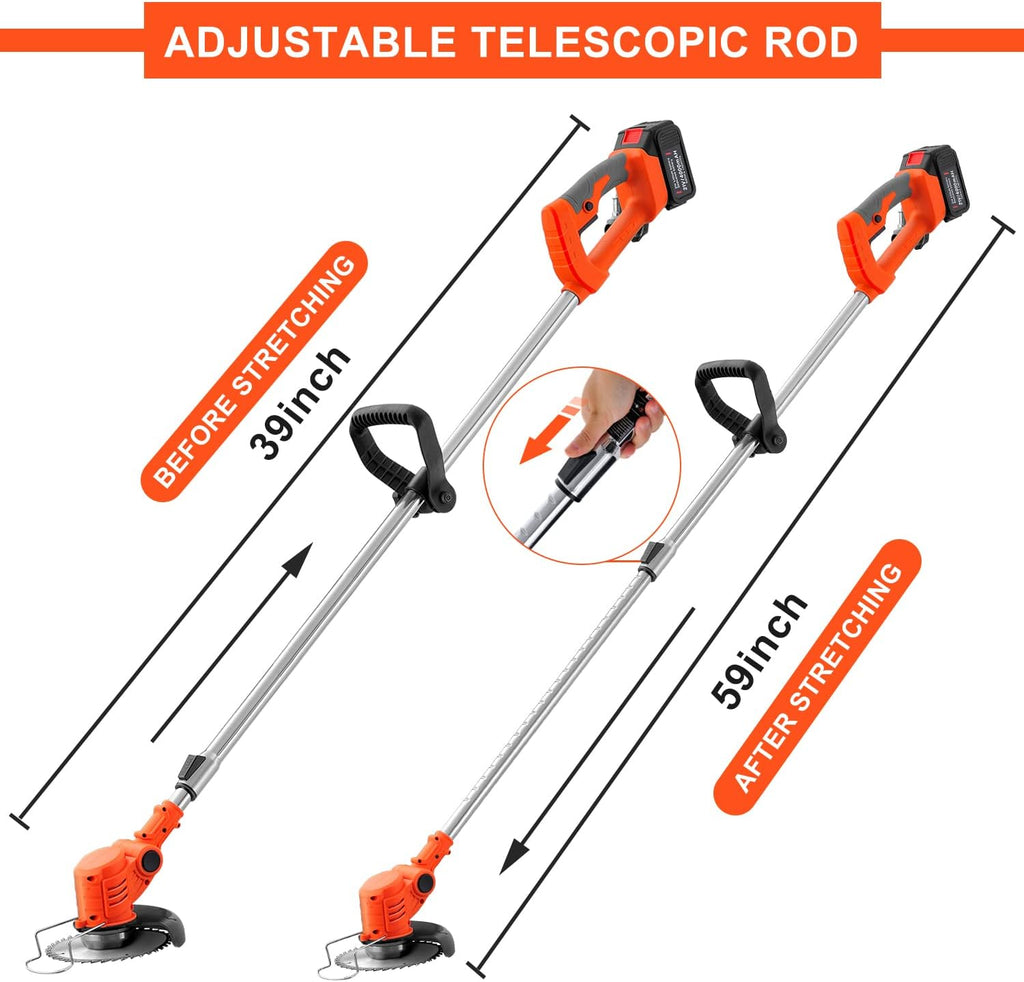 MAXMAN Weed Wacker, Weed Eater Battery Powered, Cordless Brush Cutter with 2Pcs 21V 4000mAh Batteries and 10Pcs Metal Blades, Lightweight Electric Grass Cutter Weed Trimmer for Yard Trimming & Edging