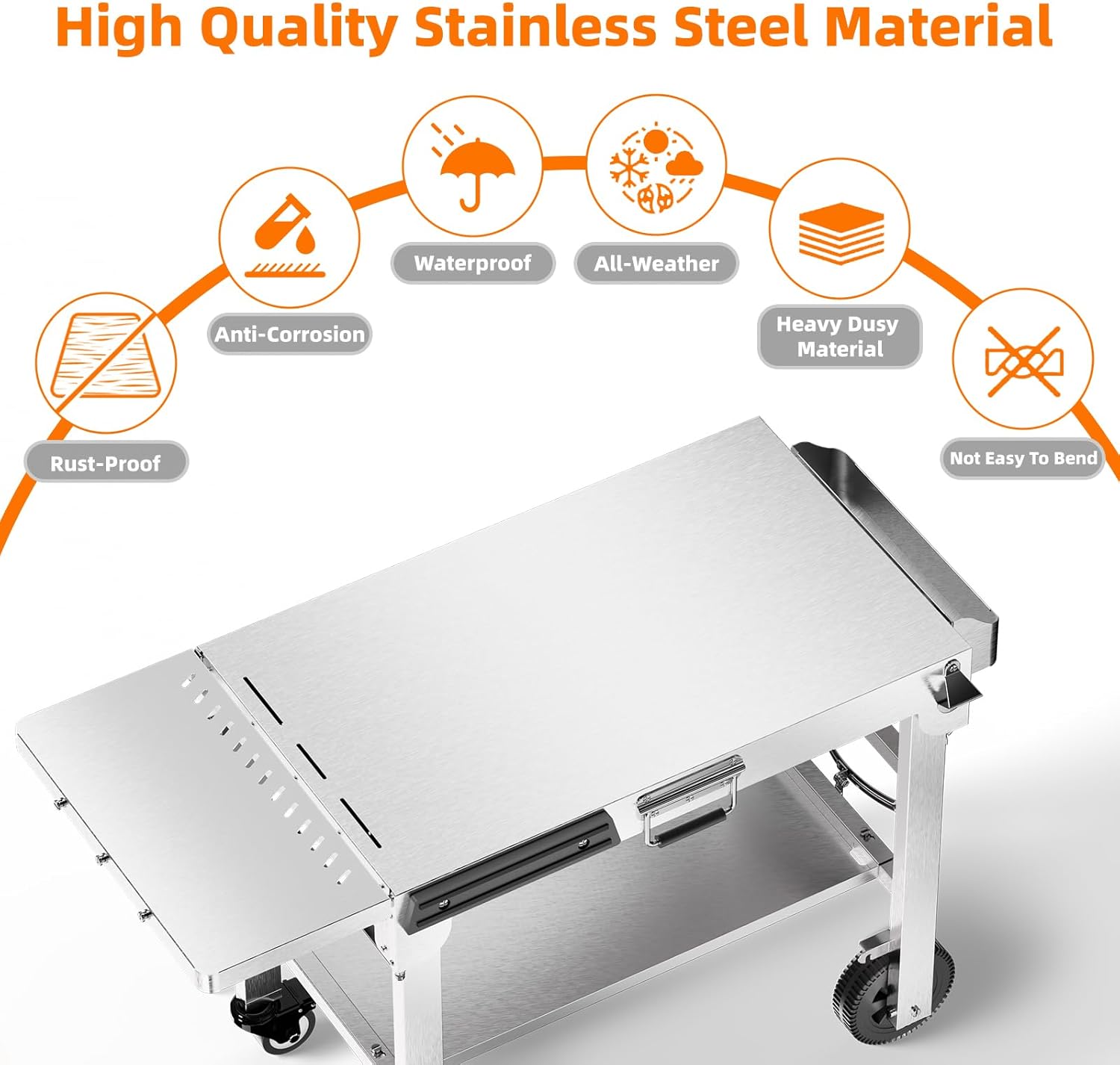 Food Grade 304 Stainless Steel BBQ Grill Table fits Tabletop Griddle, Outdoor Grill Table with 4 Foldable Legs, Portable Grill Stand for RV, Camping, Tailgating