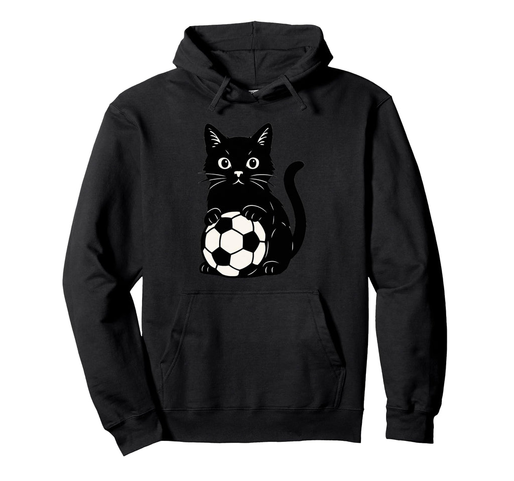 Funny Black Cat Soccer Hoodie - Custom Art Print for Adults