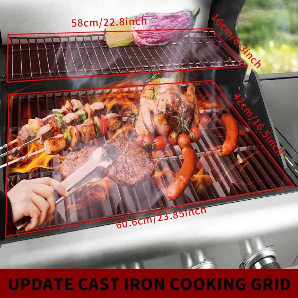 4-Burner Propane Gas BBQ Grill with Side Burner, 53,000 BTU Output with Enameled Cast Iron Grates for Patio Garden Barbecue, Stainless Steel