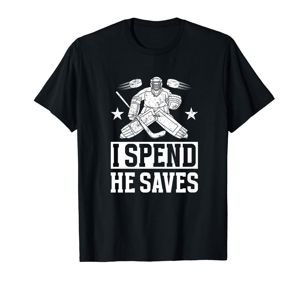 He Saves Hockey Goalkeeper Mom Ice Hockey T-Shirt - Graphic Print Unisex