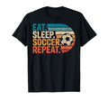 Eat Sleep Soccer Repet Goalie Player T-Shirt - Novelty Apparel for Adults