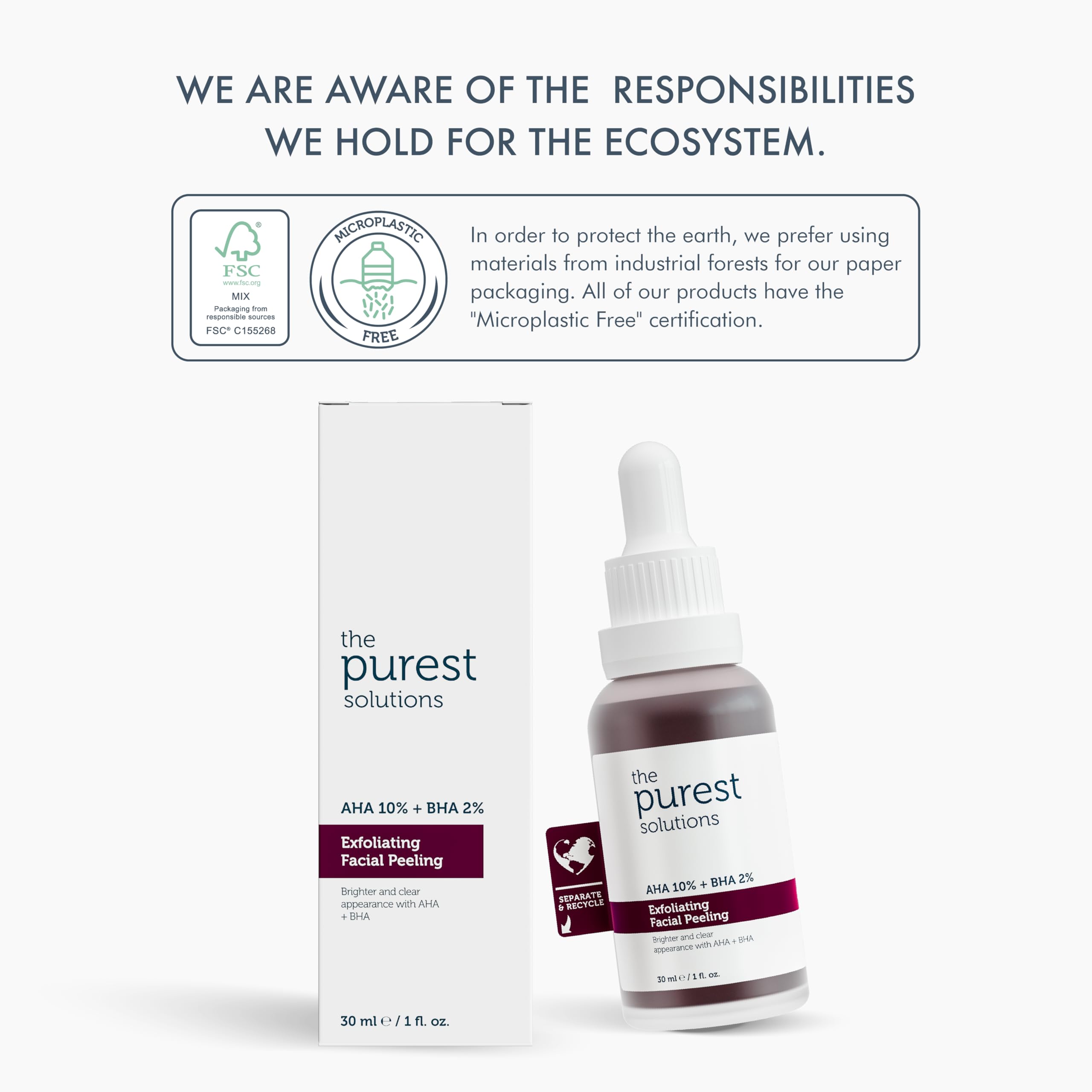 The Purest Solutions Facial Peeling Solution AHA BHA Exfoliant - 30ml, Glycolic Acid, Salicylic Acid, Hyaluronic Acid