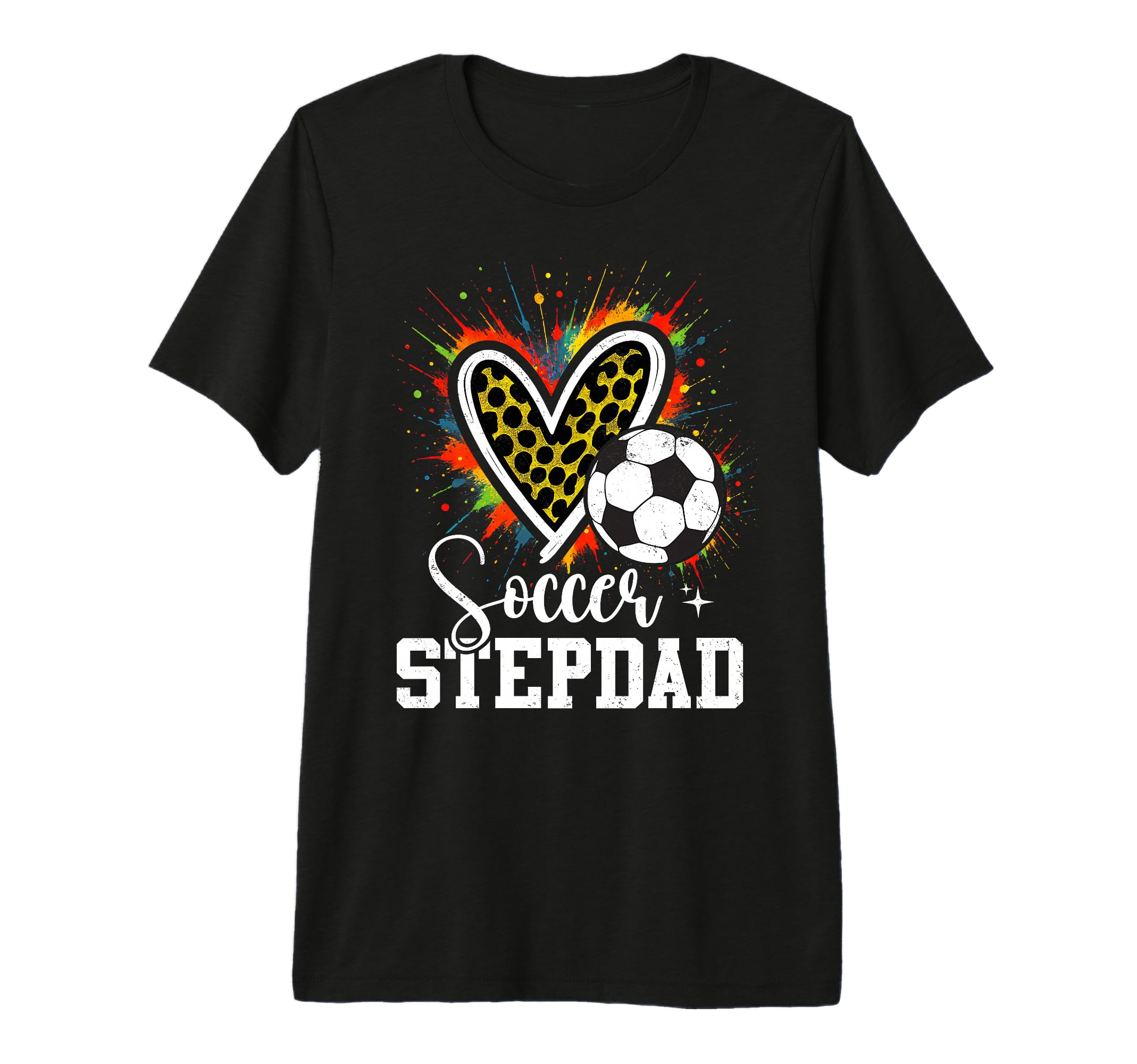 Soccer Stepdad Leopard Heart Colorful T-Shirt - Graphic Print for Adults