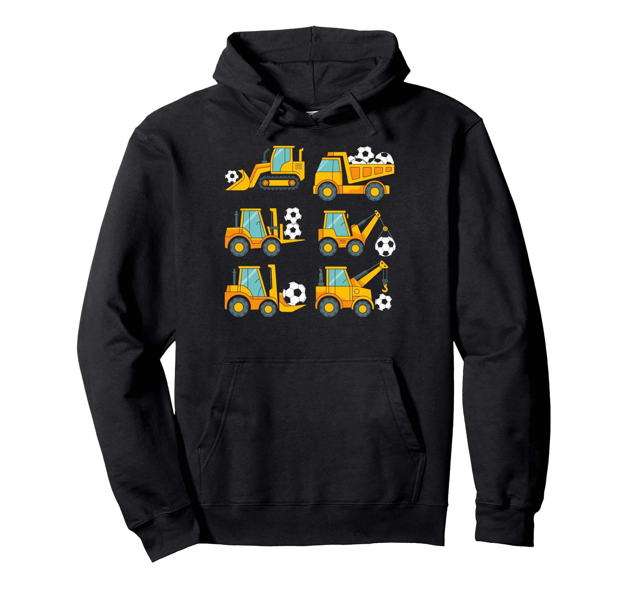 Construction Trucks Carrying Soccer Hoodie - Fun Novelty Design Unisex