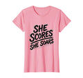 She Scores She Soars Soccer T-Shirt - Minimalist Print for Adults