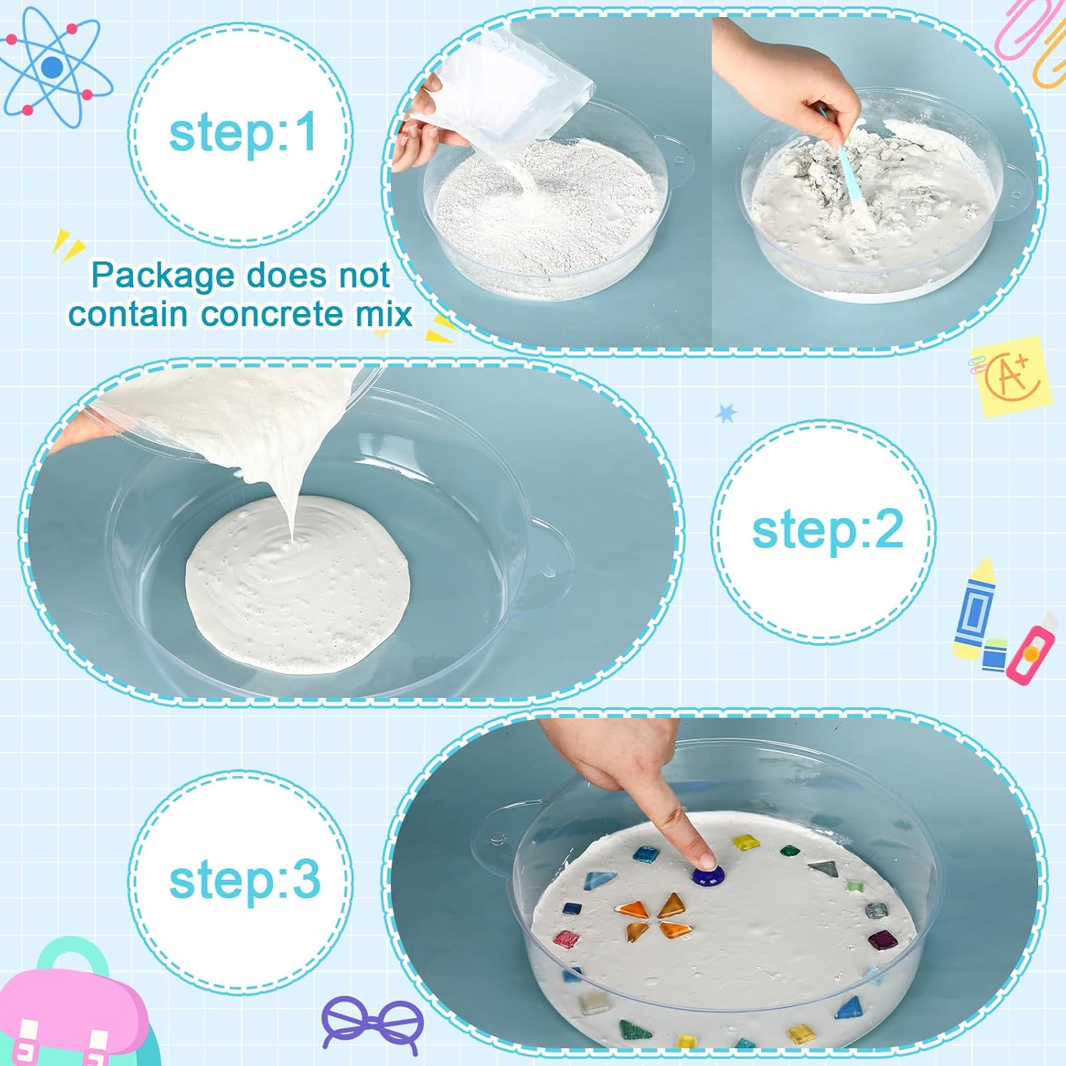 24 Pcs Stepping Stone Kit Includes Concrete Mold, Mosaic Tiles and Carving Tools, DIY Craft Handmade Stepping Stone Kit for Kids, Family, Garden Outdoor Decor, No Concrete Mix (Round,12 Inch)