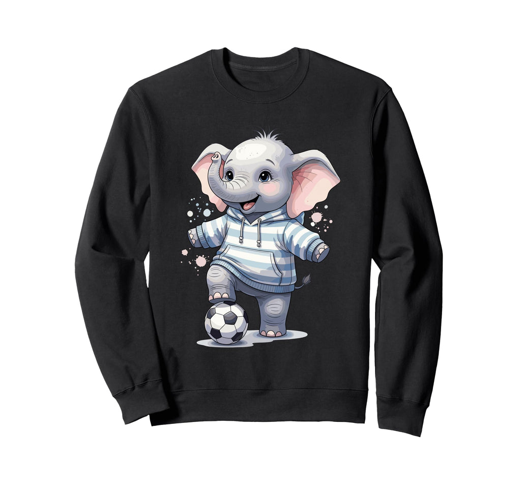 Elephant Soccer Player Striped Art Sweatshirt - Fun Novelty Design Unisex