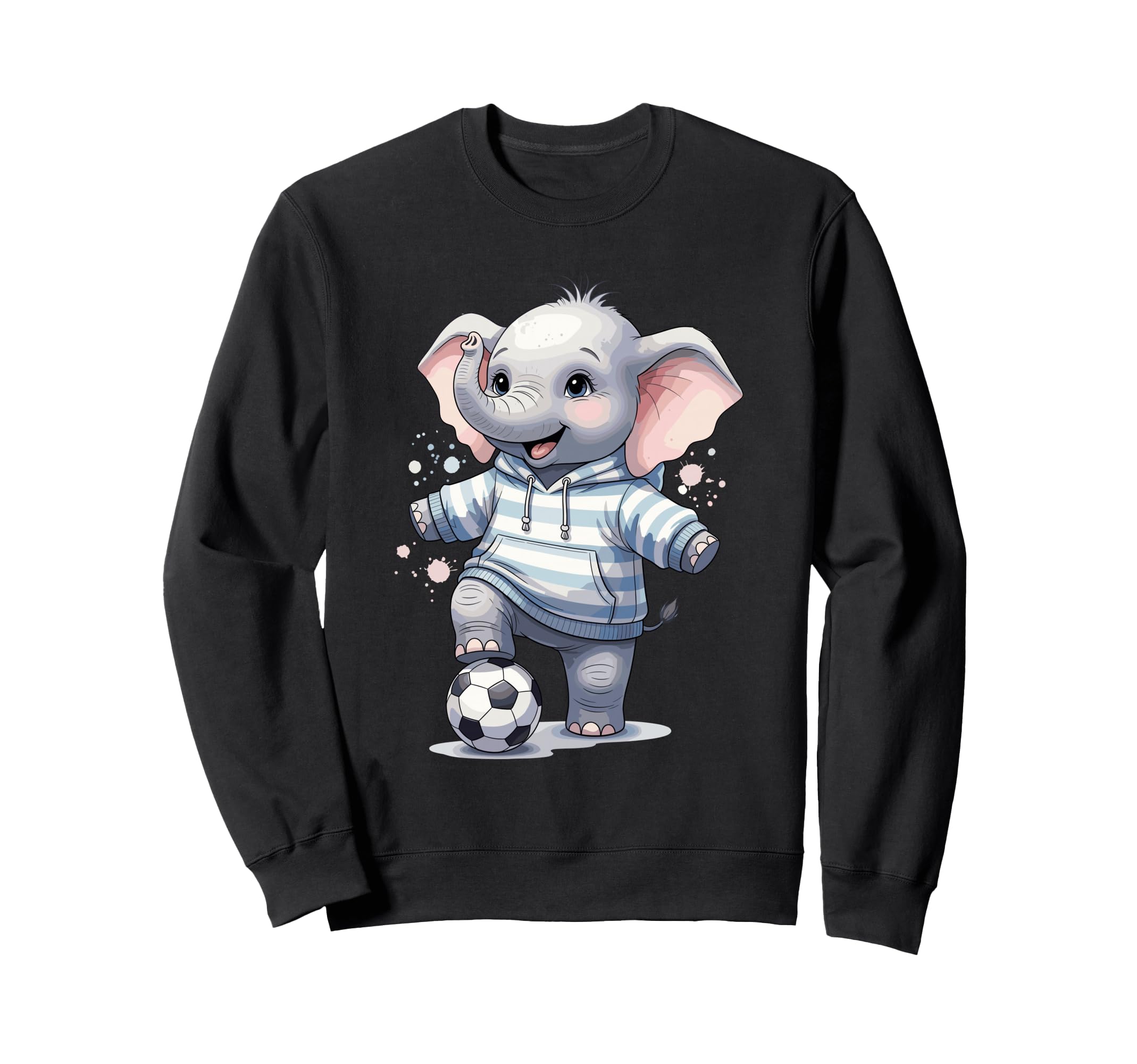 Elephant Soccer Player Striped Art Sweatshirt - Fun Novelty Design Unisex