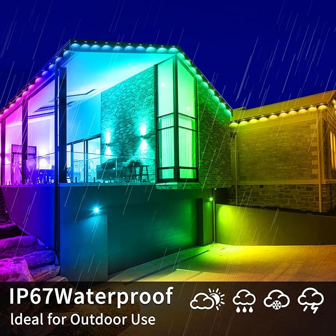 300ft Permanent Outdoor Lights, RGB LED Eaves Lights,IP67 Waterproof LED Eaves Light for Christmas,Halloween Decor,Outdoor Decor,Garden Décor（2 Rolls of 150ft）