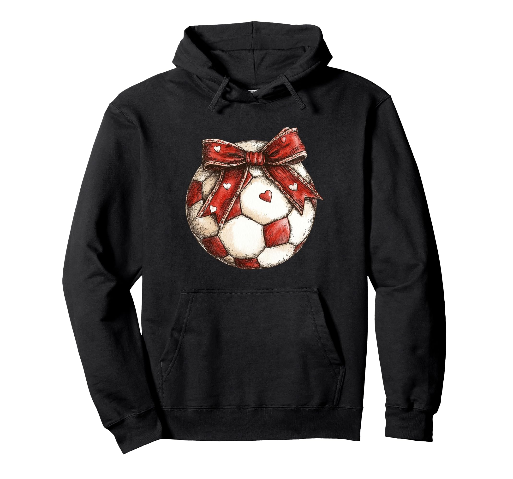 Soccer Valentines Day Sports Trendy Bow Hoodie - Graphic Print for Adults