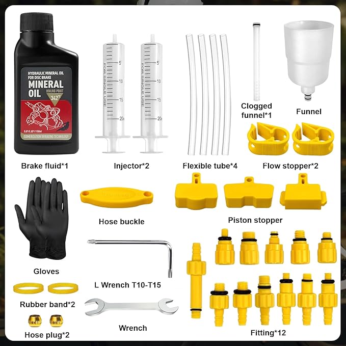 Brake Bleed Kit,Bicycle Hydraulic Brake Bleed Kit Including 150ML Mineral Oil for Shimano,TEKTRO, TRP Hydraulic Disc Brakes