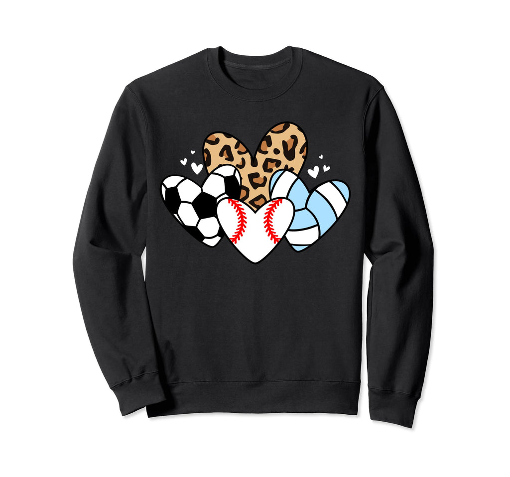 Baseball Volleyball Soccer Heart Sweatshirt - Unique Graphic for Adults