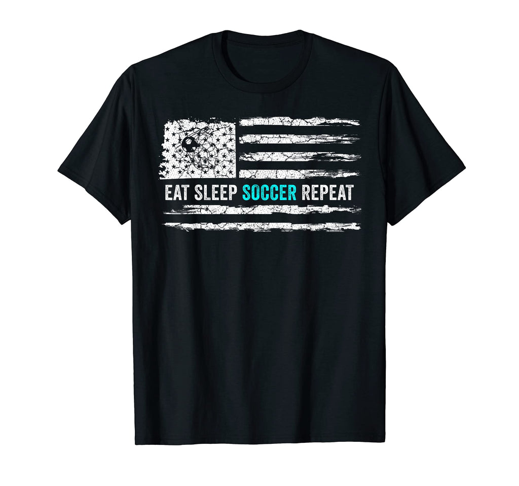 Usa American Flag Eat Sleep Soccer T-Shirt - Streetwear Style Men Women