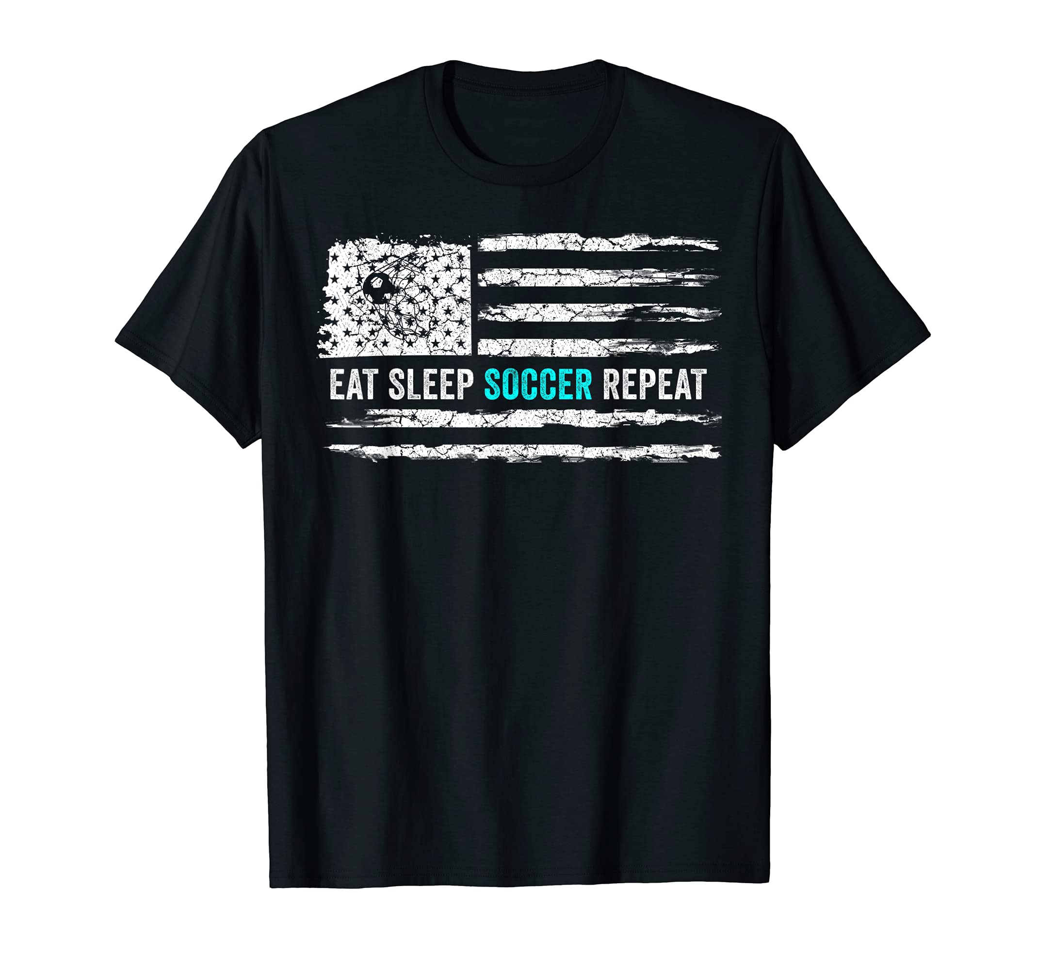 Usa American Flag Eat Sleep Soccer T-Shirt - Streetwear Style Men Women
