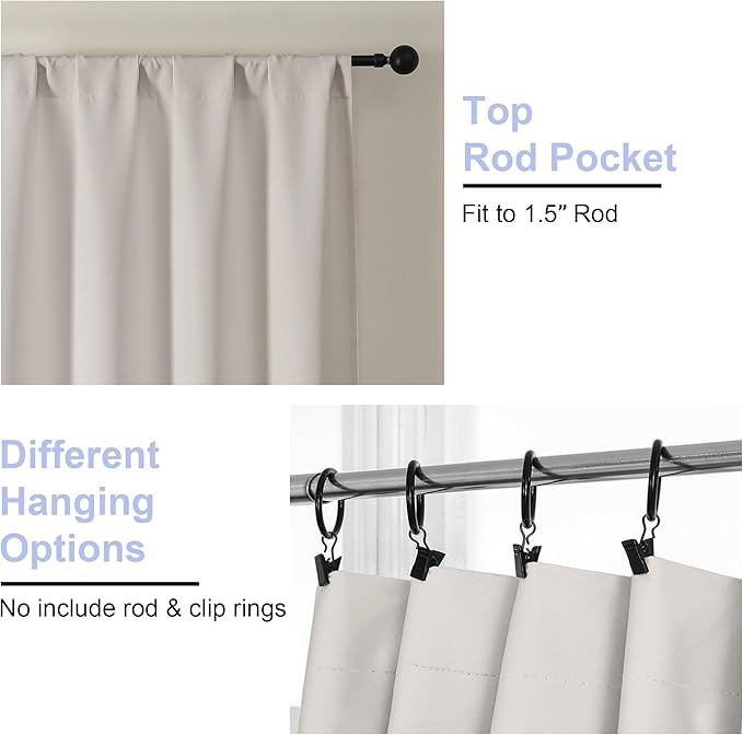 Simplebrand Ava Natural Blackout Curtains for Bedroom 90 Inches Long 2 Panels Set, Solid Privacy Energy Saving Living Room Window Treatment Curtains Blackout Drapes, W50 x L90 Inch, Natural