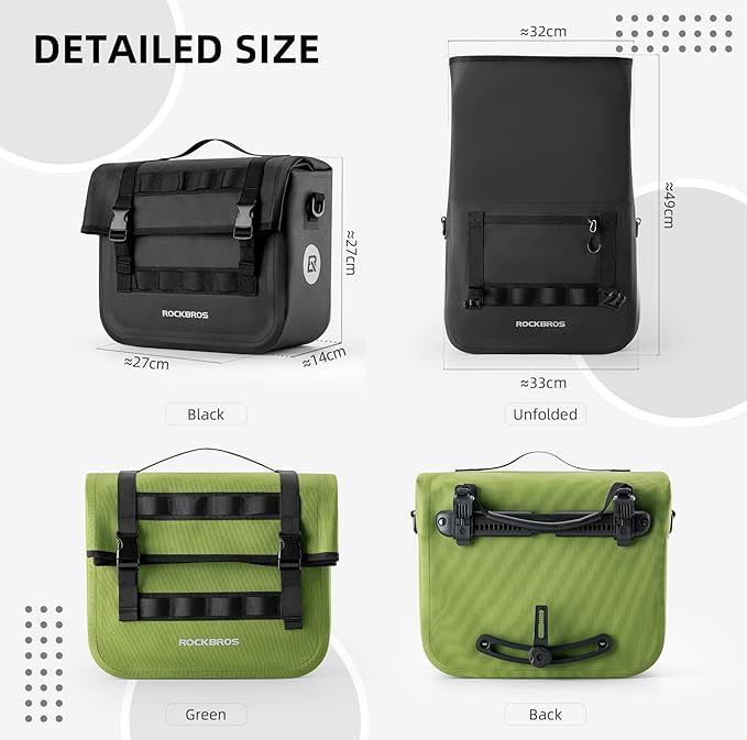 ROCKBROS Bike Panniers 15L Capacity Waterproof Bike Rack Bag Bicycle Panniers for Cycling Commuting Bikepacking Black 2PCS