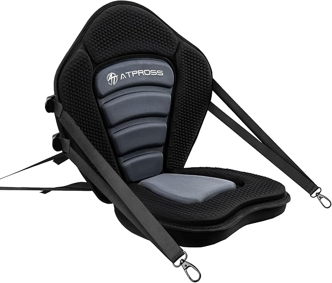 Standard Padded Kayak Canoe Seat Adjustable Backrest with 4 Straps Durable Sit-On-Top Cushion for Kayaking, Rafting & Fishing