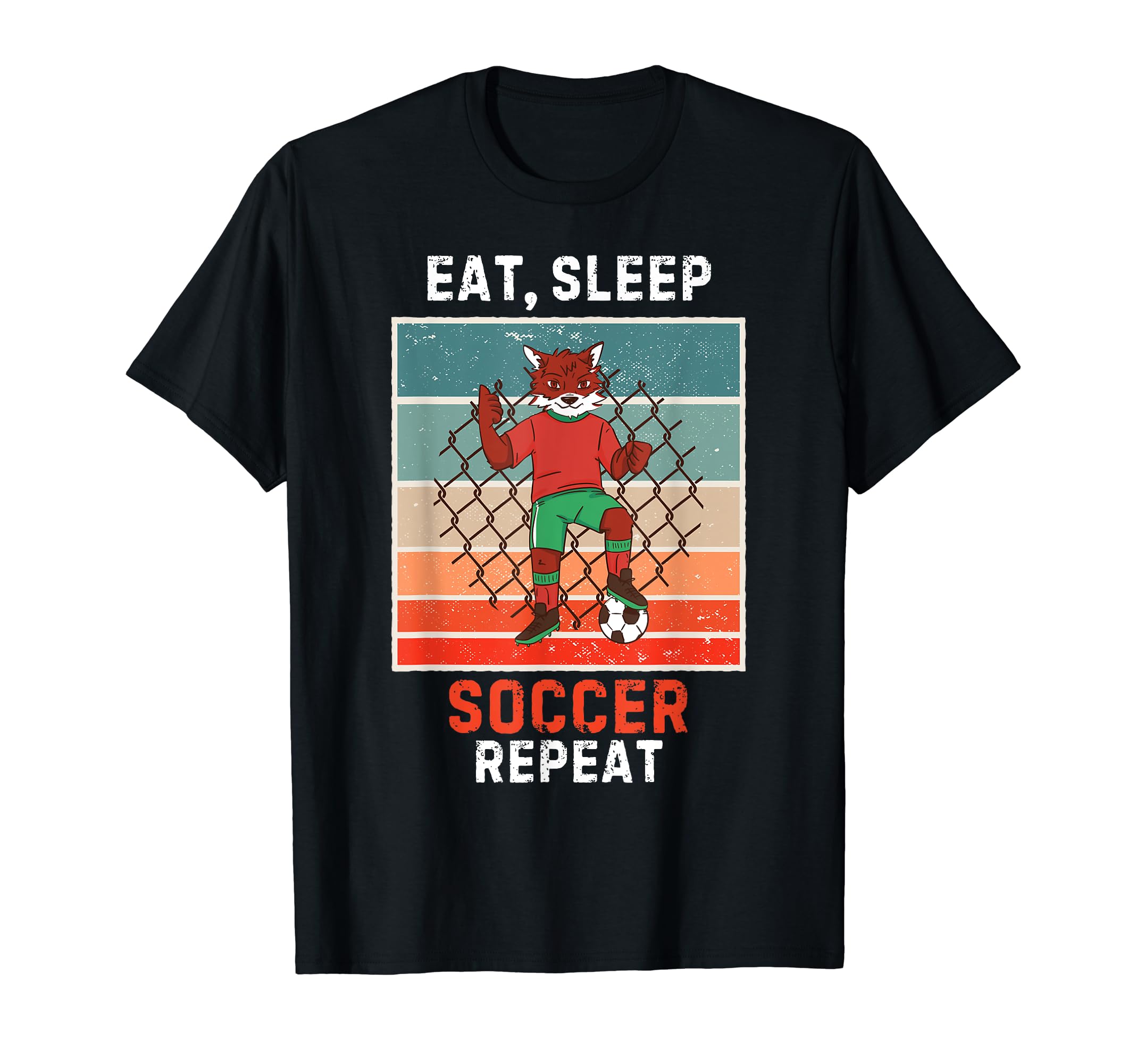 Fox Eat Sleep Soccer Repeat Grunge T-Shirt - Fun Novelty Design Unisex