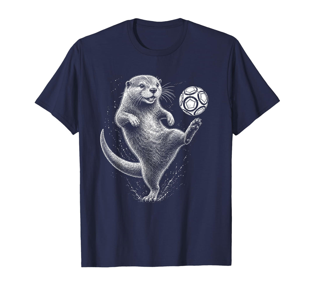 Funny Otter Juggling Soccer Ball Football T-Shirt - Unique Graphic Unisex