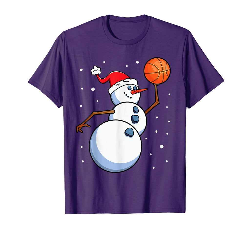 Snowman Basketball Player Santa Hat T-Shirt - Fun Novelty Design Men Women