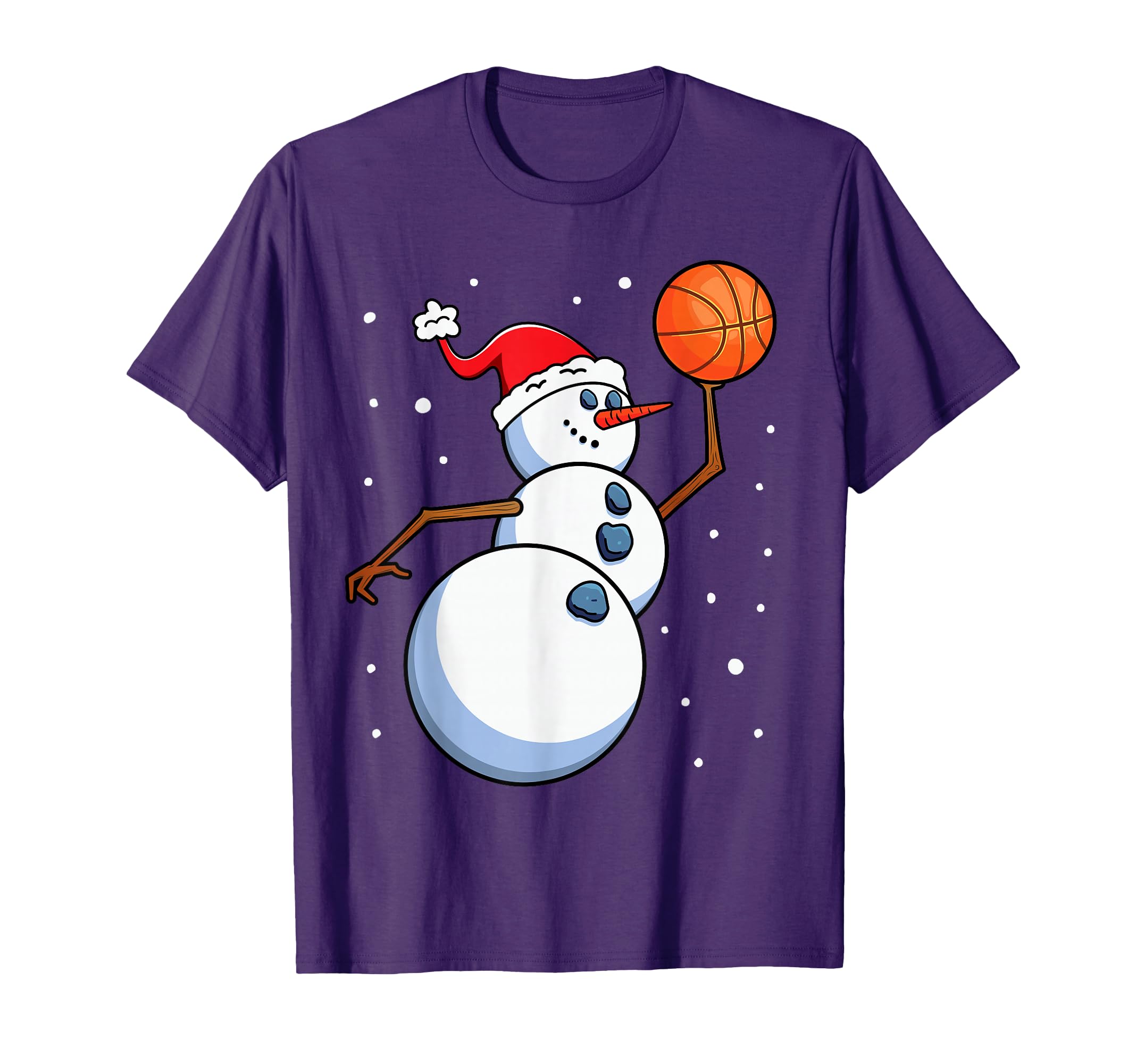 Snowman Basketball Player Santa Hat T-Shirt - Fun Novelty Design Men Women