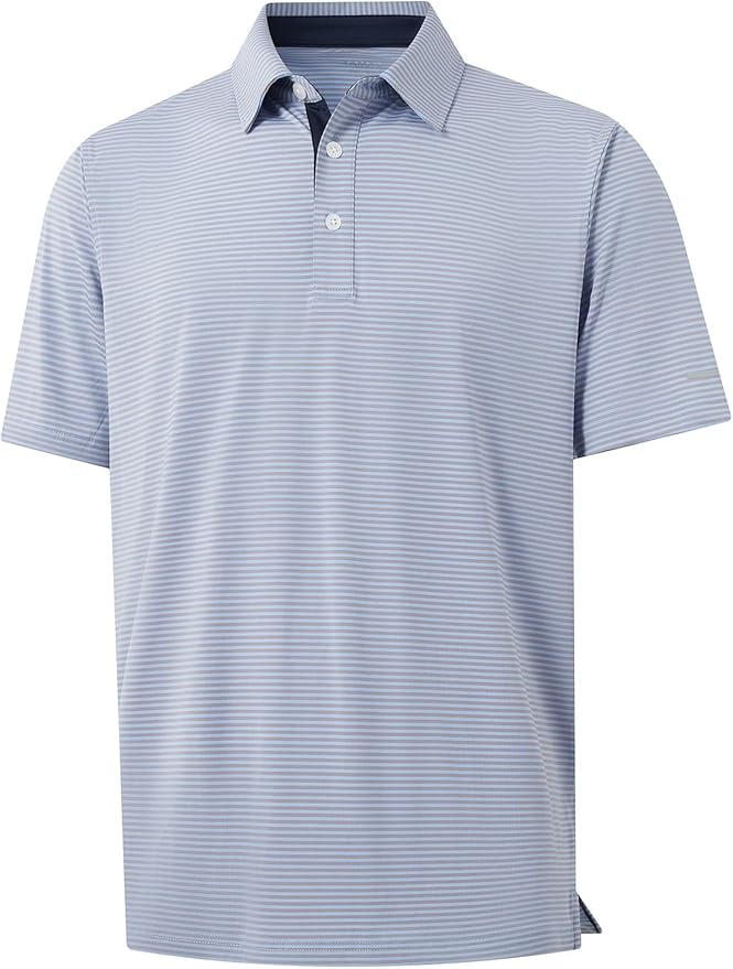 Golf Shirts for Men - Moisture Wicking Short Sleeve Performance Sport Casual Striped Collared Mens Polo Shirt