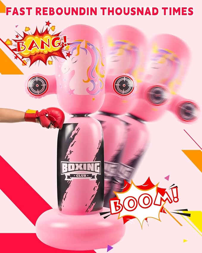 Punching Bag for Kids,New Upgraded 360°Rotating Kids Punching Bag,Inflatable Boxing Bag Toy for Boys Girls, Christmas Birthday Gift for Kids Age 3-12