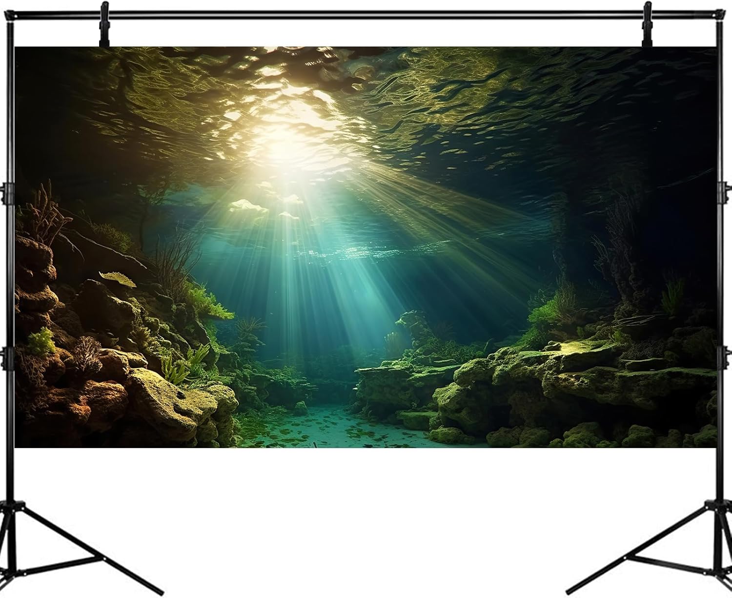 Fish Tank Background Under The Sea Aquarium Background Ocean Floor Sunray Rock Terrarium Backgrounds Coral Reef Aquatic Plants Underwater Cave Aquarium Wallpaper for Fish Tank Decorations 72x16in