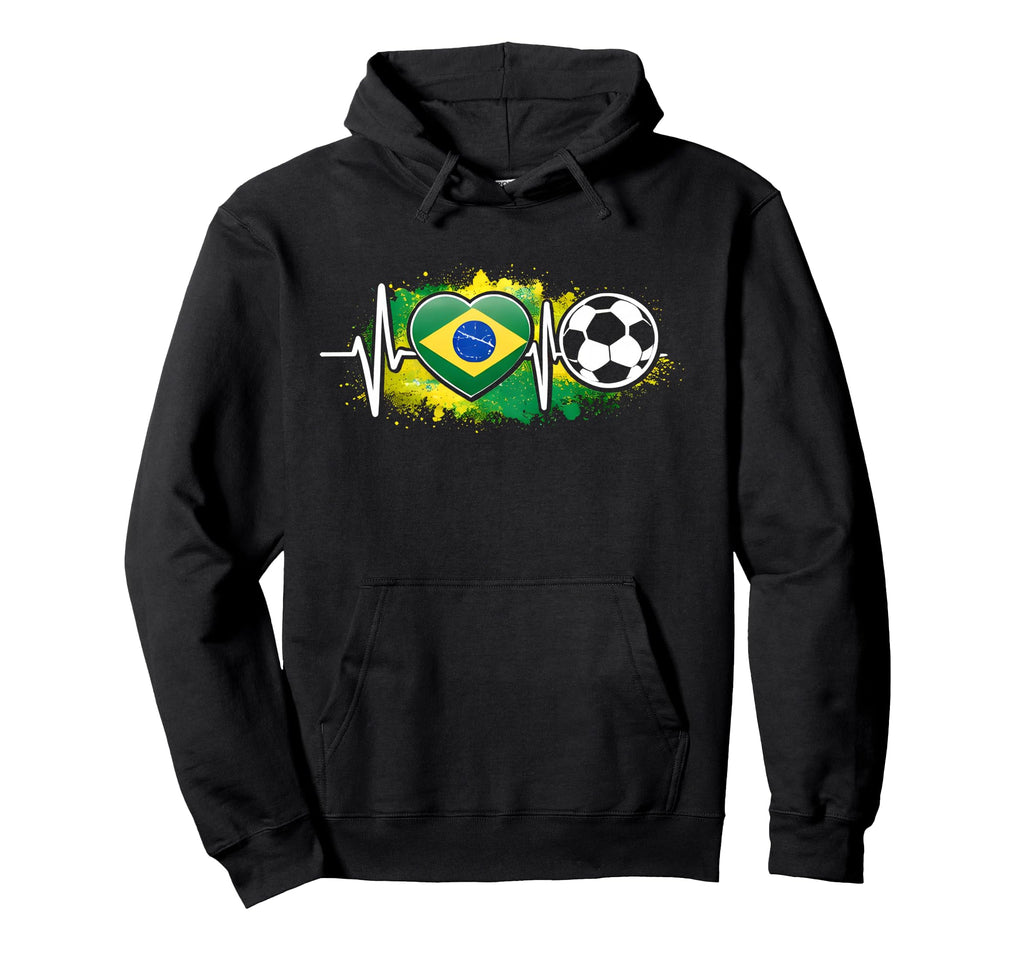 Football Heartbeat Brazil Flag Soccer Hoodie - Graphic Print for Adults