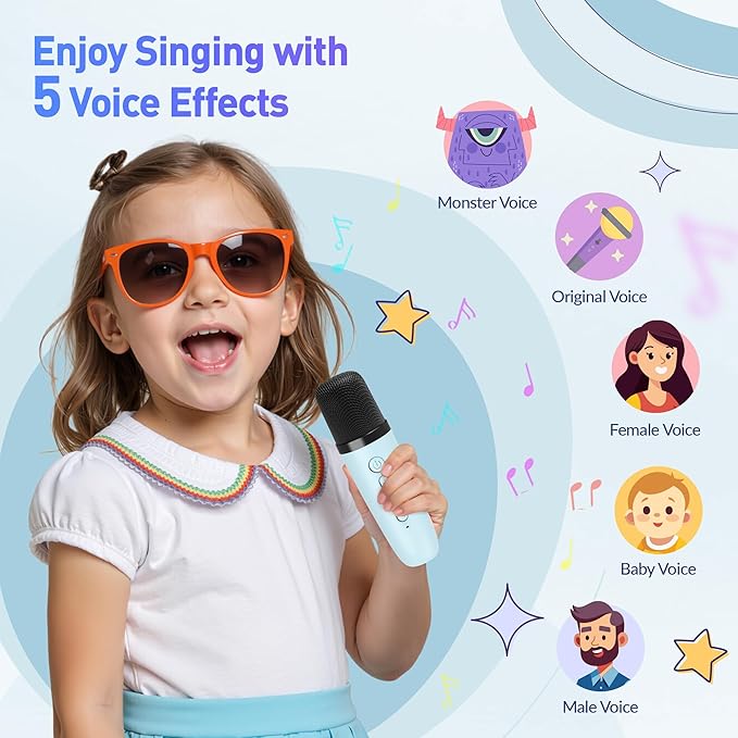 Karaoke Machine, Portable Bluetooth Speaker with 2 Wireless Microphones for Kids, Karaoke Toys Gifts Toys for Girls Boys Family Home Party (Blue)