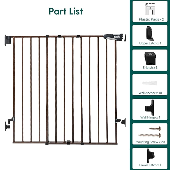 Babelio 26-43" No Bottom Bar Baby Gate for Babies, Elders and Pets, 2-in-1 Hardware Mount Dog Gate for The House, Stairs and Doorways, with Large Walk Thru Door, Black Wood Pattern