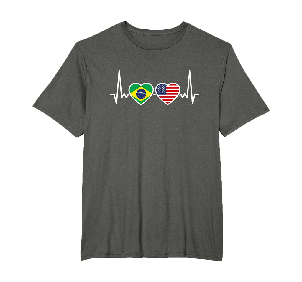 Brazil Usa Heartbeat American Brazilian T-Shirt - Trendy Graphic Unisex