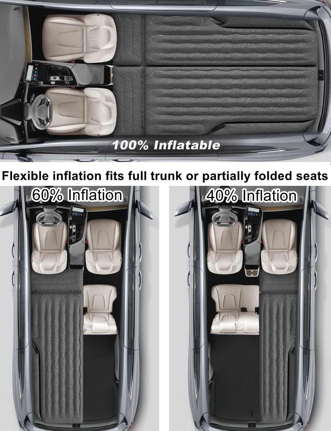 Umbrauto 63in Extended SUV Mattress Quick Inflate, Includes Pump & 2 Pillows,Black
