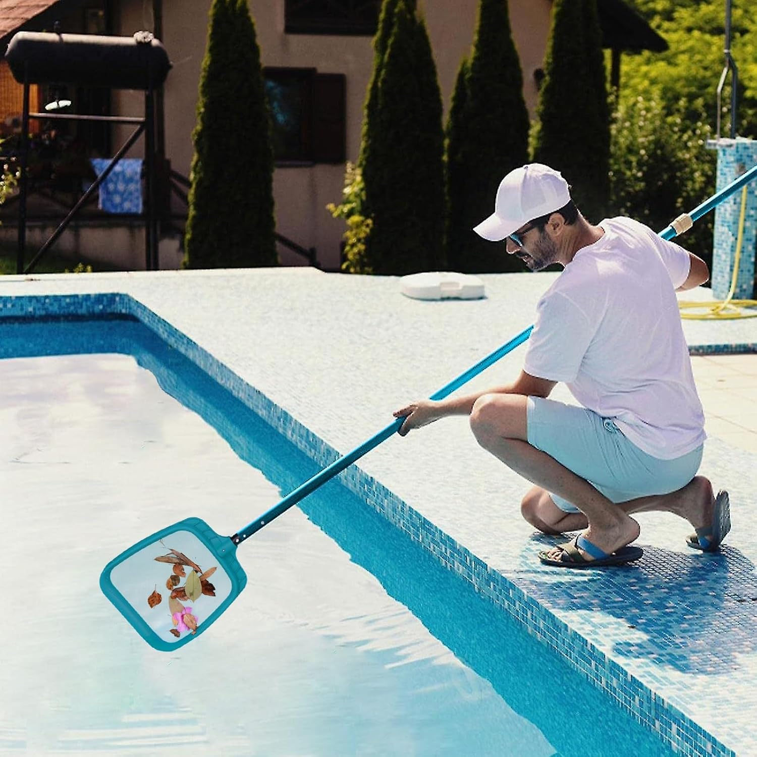 POOLWHALE Premium 15 Foot Telescopic Swimming Pool Pole, Adjustable 3 Piece Extendable Pool Cleaning Pole, Blue Anodized Aluminum - for Skimmer Nets, Vacuum Heads and Brushes
