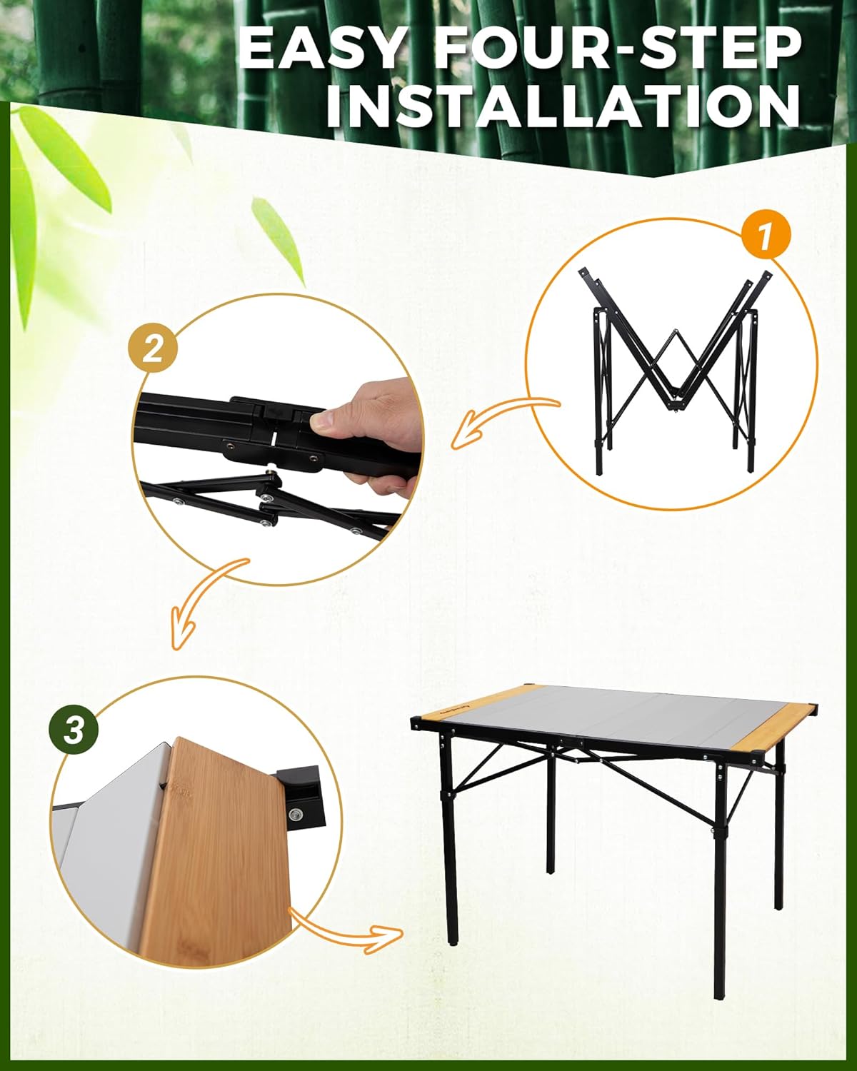 KingCamp Folding Camping Table, Aluminum Roll-Up Camp Table, Large Foldable Table for 2-4 Person, Outdoor Portable Tables with Carry Bag, 180 LBS Heavy Duty Load (Bamboo：40.16“x27.5”，2-4 People)