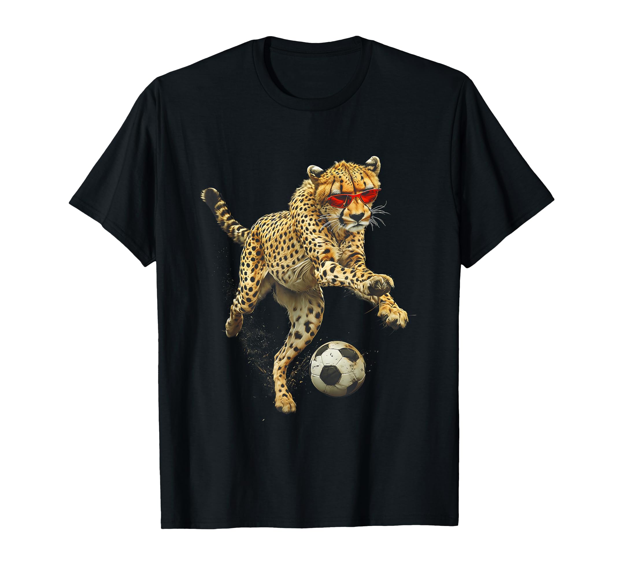 Speed Cheetah Playing Soccer Red T-Shirt - Graphic Print for Adults